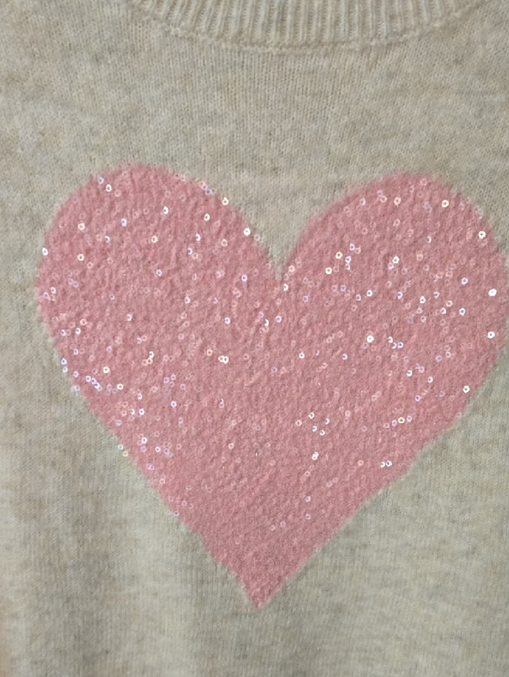 CeCe Cream Sweater with Pink Sequin Heart - Picture 3 of 3
